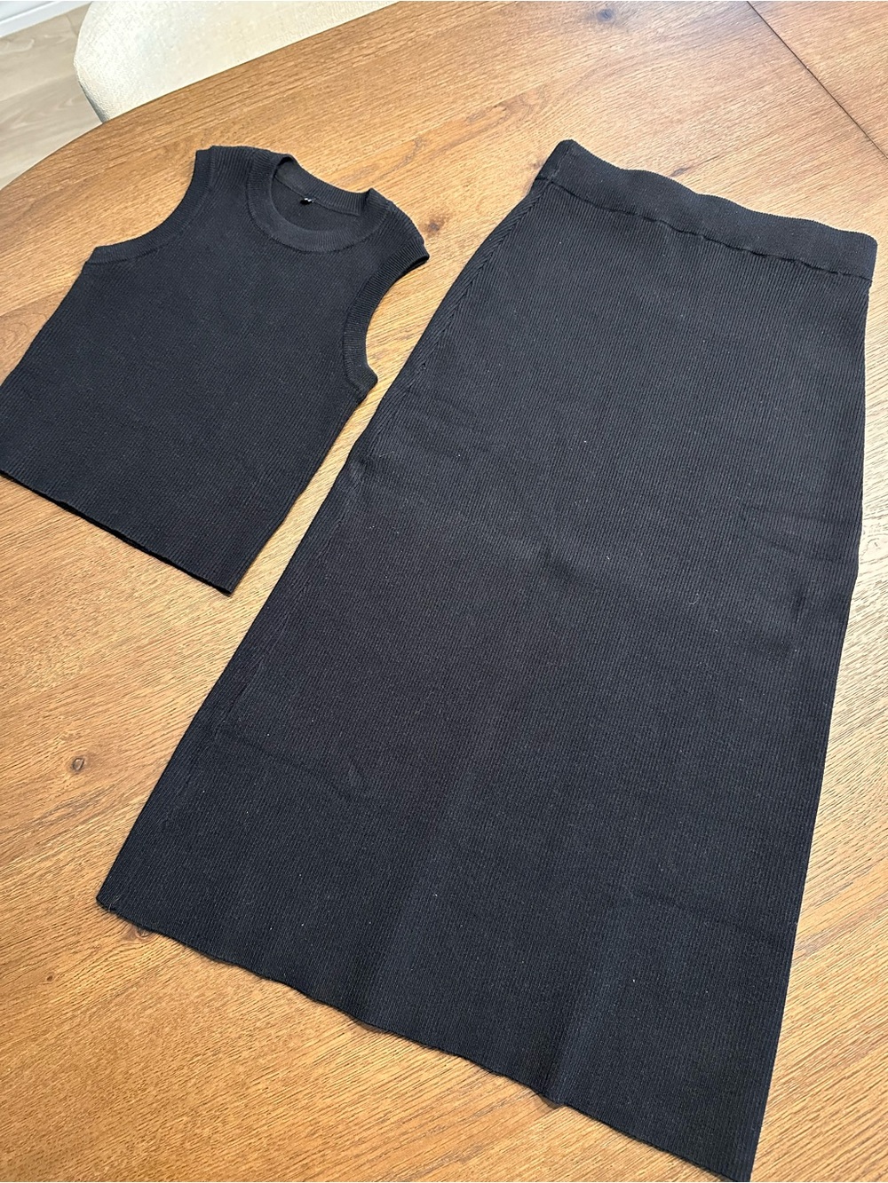 Black Ribbed Knit Midi Skirt set- Women's Classic